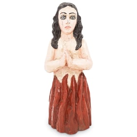 Carved Wooden Praying Woman Figure