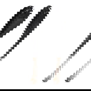 "JFK" American Sterling Silver and Lucite Serving Spoons: "JFK" American Sterling Silver and Lucite Serving SpoonsEarly to mid 20th century, USAPair of American sterling silver clawed handled black lucite serving spoons. Marked on handles with a tree hallmar