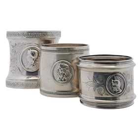 (3 pcs) Silver Neoclassical Medallion Napkin Holders
