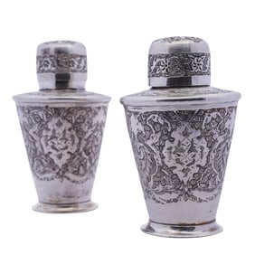 Pair of Iranian Sterling Silver Salt and Pepper Shakers