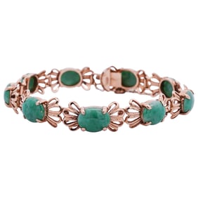 14K Gold Plated Bracelet W/ Green Cabochons