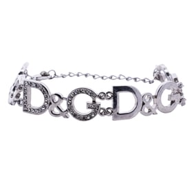 Dolce & Gabbana Style "DG" Logo Silver Plate Bracelet