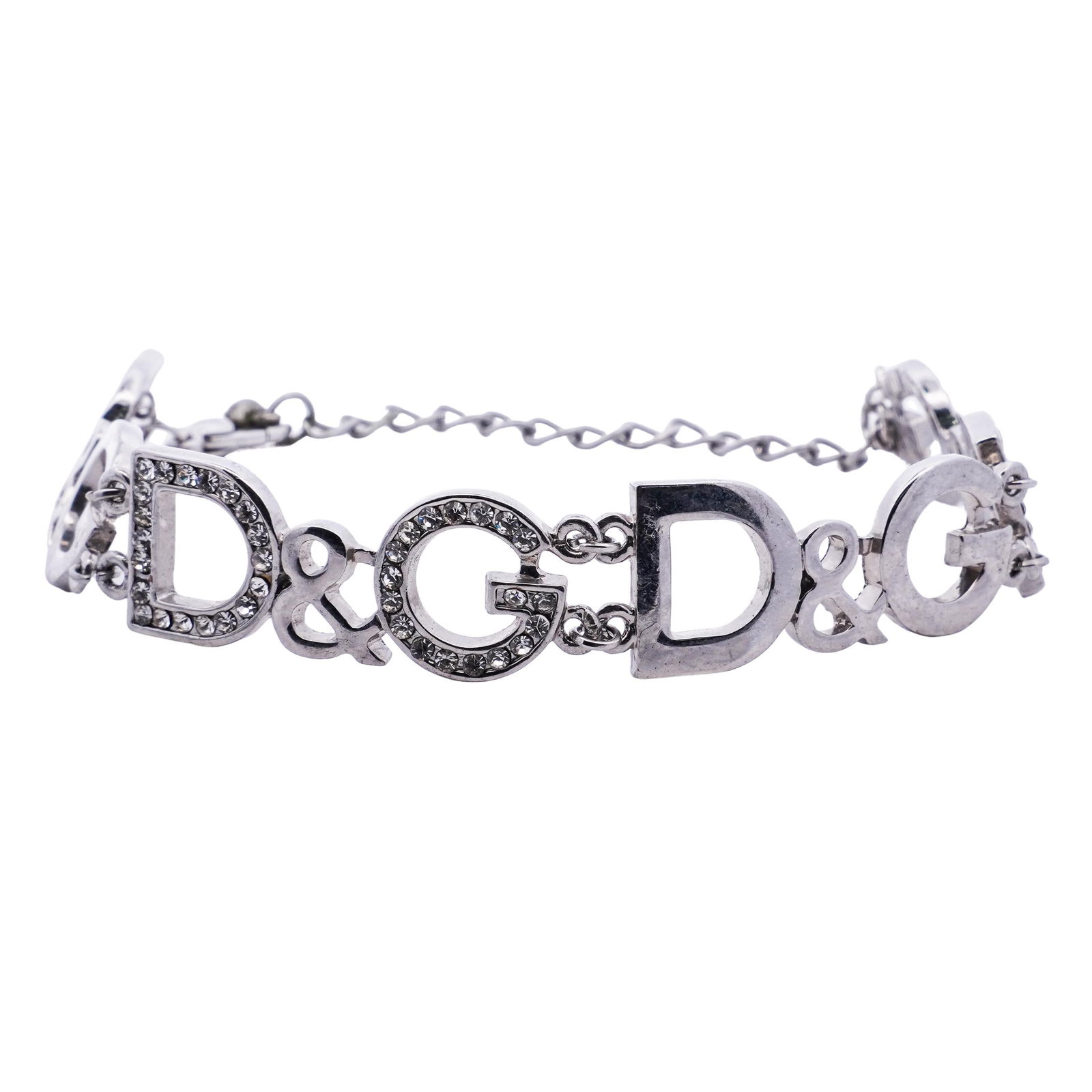 Dolce & Gabbana Style "DG" Logo Silver Plate Bracelet (1 of 6)