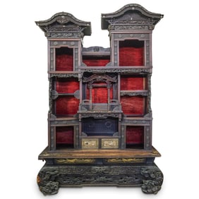 Monumental Japanese Meiji Shibayama Wooden Cabinet