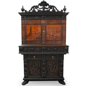 Late 19th Century Marquetry Inlaid Wooden Cabinet
