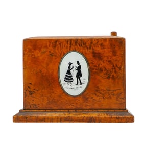 Antique Wood and Enamel Pop-Up Cigarette Box