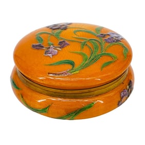 Antique Large Floral Enamel Trinket Box
