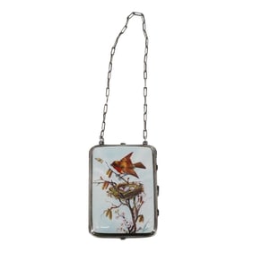 Antique Silver And Enamel Bird Compact