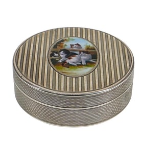 Antique Silver & Enamel Cat Pill Box