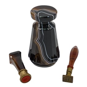 (3 Pc) Antique Russian Agate Wax Stamps and Seals