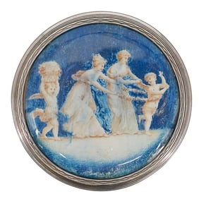 Antique Ghiso Swiss Round Silver Metal Snuff Box