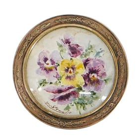 Antique Hand Decorated Silver Pansies Pill Box