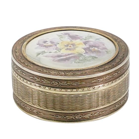 Antique Hand Decorated Silver Pansies Pill Box (1 of 8)