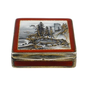Chinoiserie Sterling Silver Enamel Compact