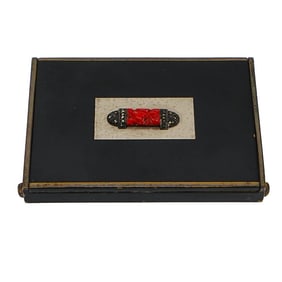 Art Deco Lacquer Coral & Marcasite Snuff Box