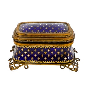 Antique French Enamel Cushioned Trinket Box