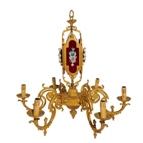 French Bronze And Porcelain Chandelier