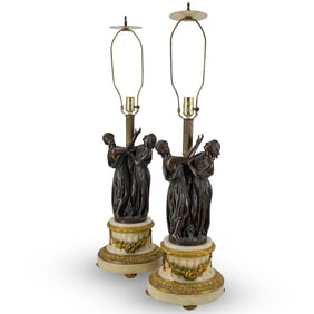 Pair Antique Bronze & Onyx Grace's Table Lamps