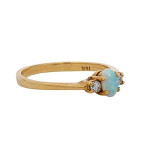 18K Gold, Opal, and Diamond Ring