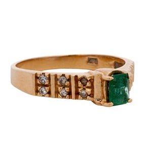 Vintage 14K Gold, Diamond, and Emerald Ring