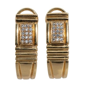 14K Gold and Diamond Half-Hoop Earrings