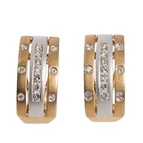 Two-Tone 14K Gold & Diamond Half-Hoop Earrings