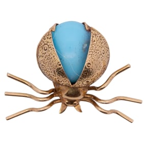 18k Gold and Turquoise Scarab Pin