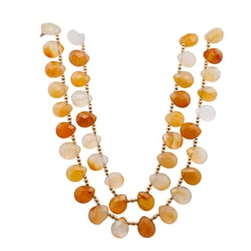 Signed 14K Gold Double Strand Teardrop Agate Necklace