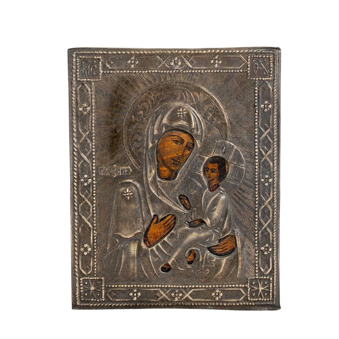 Russian 84 Silver Oklad Mother of God of Tikhvin Travel Icon (1 of 4)