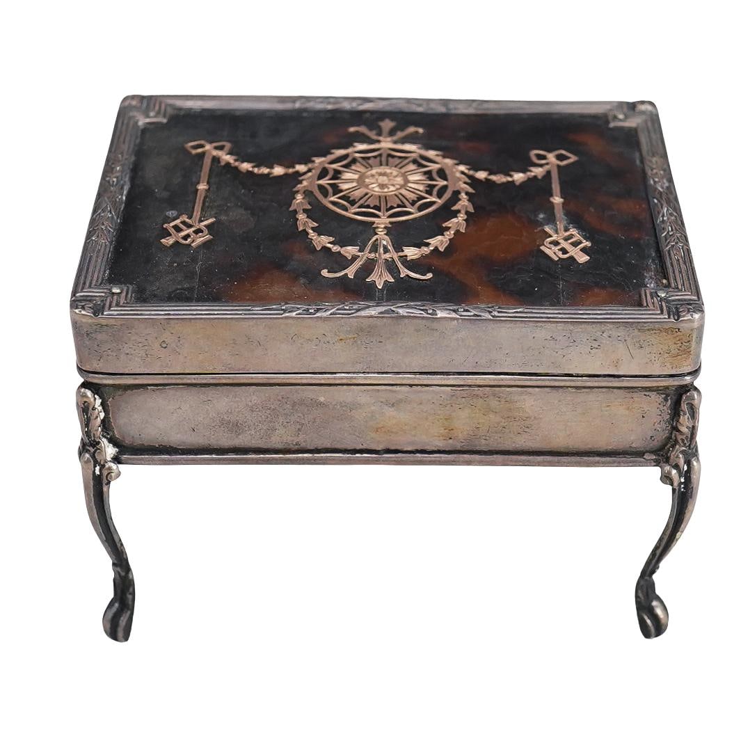 English Sterling Silver, Tortoise Hued, & Gold Jewelry Casket (1 of 8)