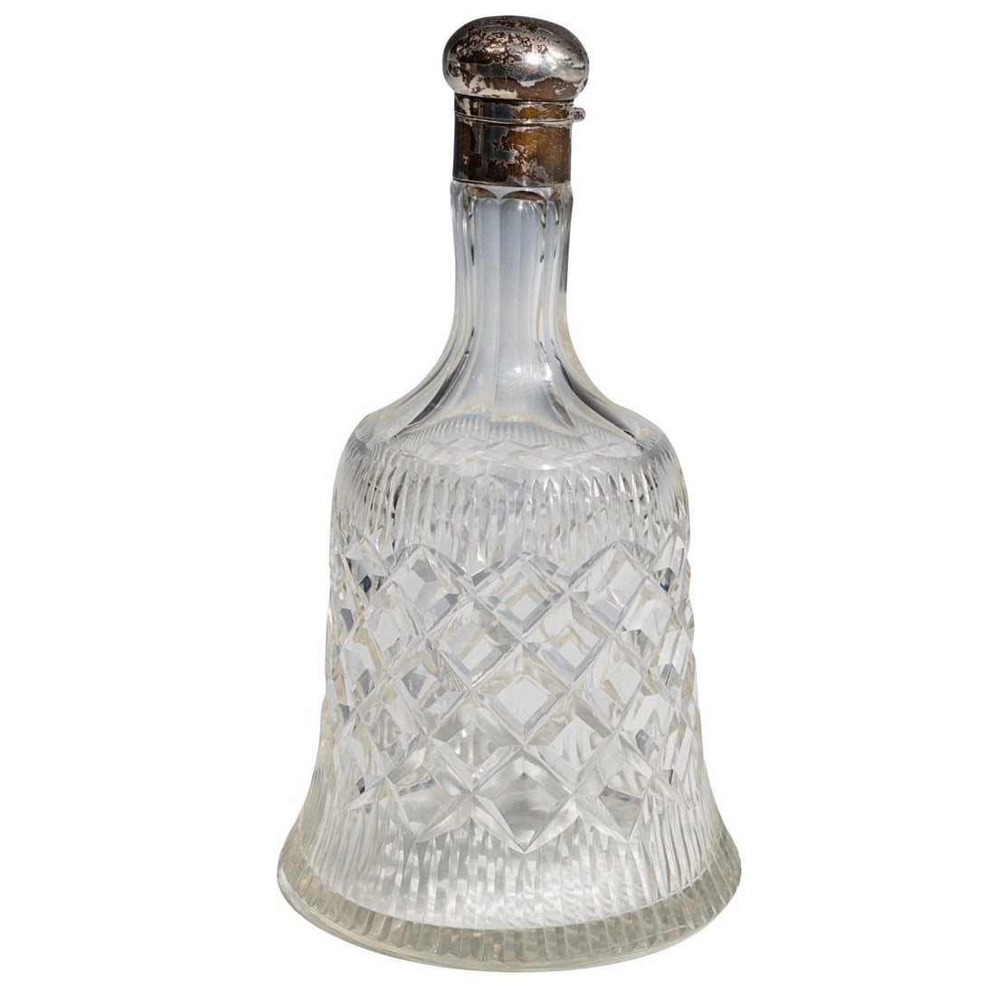 English Sheffield Walker & Hall Sterling Silver & Cut Glass Decanter: English Sheffield Walker & Hall Sterling Silver & Cut Glass Decanter1935, EnglandEnglish Sheffield Sterling Silver and cut glass liquor decanter. Designed with a bell-shaped clear cut glass body, with