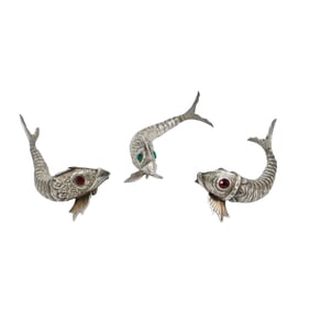 (3 pcs) Spanish Sterling Silver Articulated Fish Figurines