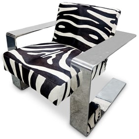 Bernhardt Connor Zebra Upholstery Chrome Lounge Chair