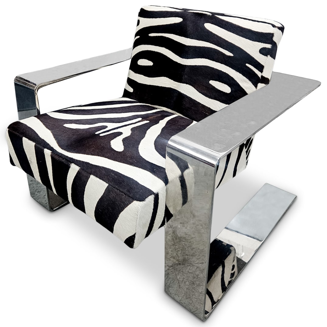 Bernhardt Connor Zebra Upholstery Chrome Lounge Chair (1 of 5)