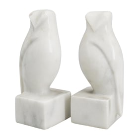 Mid Century Marble Owls Sculptures