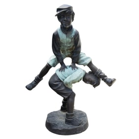 After Auguste Moreau Life Size Bronze "Leapfrog" Boys Fountain Garden Statue