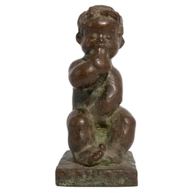 Signed Bronze Boy Sculpture