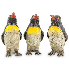 (3 Pc) Austrian Miniature Cold Painted Mixed Metal Penguins