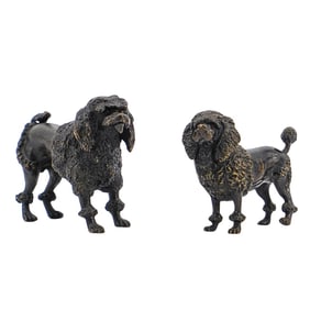 (2 Pc) Antique Bronze Poodle Dog Figurines