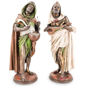 After A.J. Peiffer (1832-1886, France) Pair Orientalist Musician Sculptures