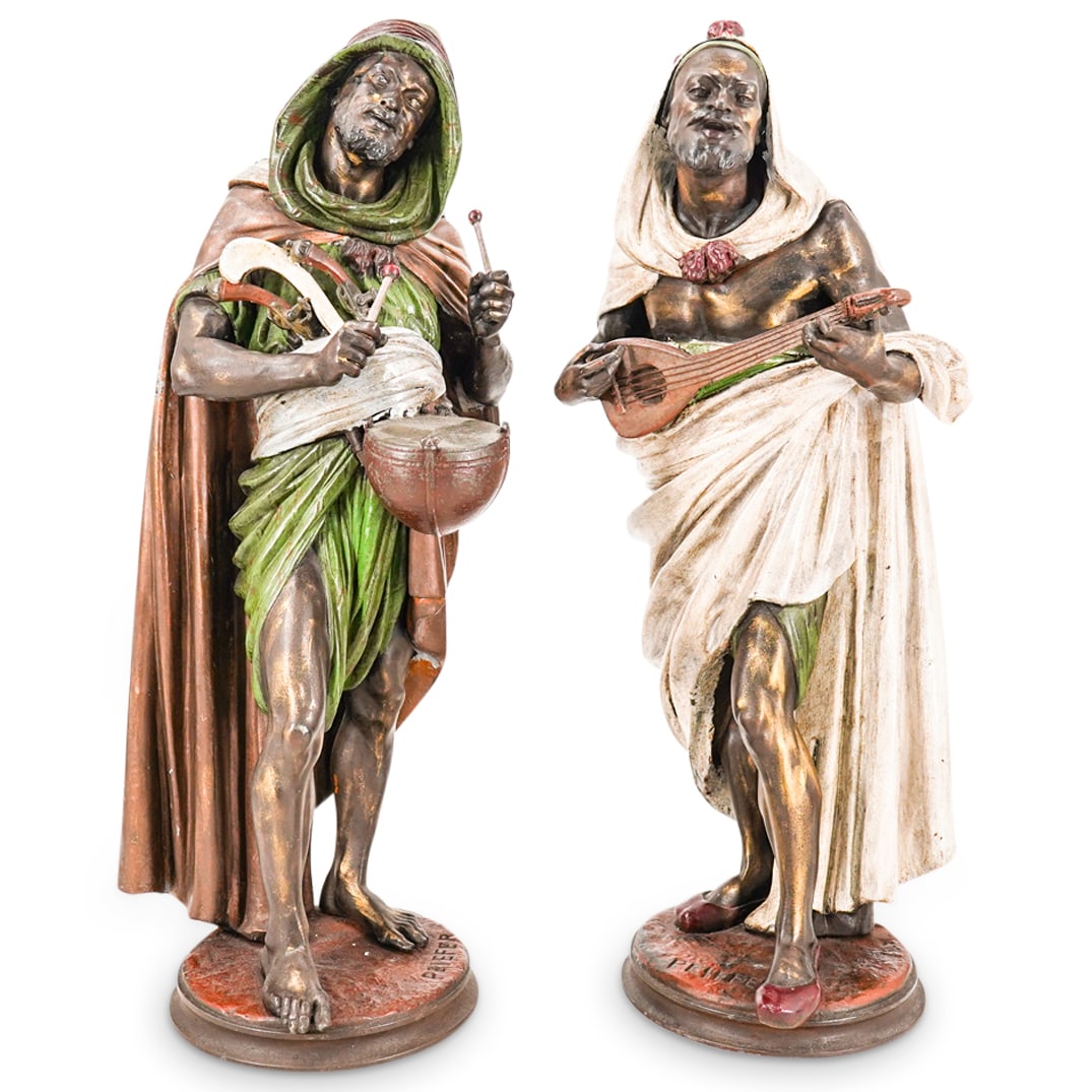 After A.J. Peiffer (1832-1886, France) Pair Orientalist Musician Sculptures (1 of 20)