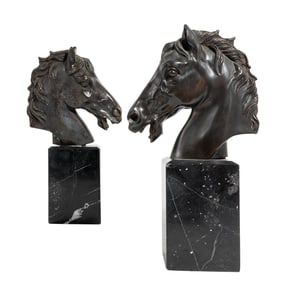 Pair of Bronze Horse Bookends on Marble Bases