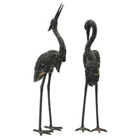 Pair of Large Bronze Heron Sculptures