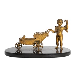 Brass Cherub with Stroller on Onyx Base