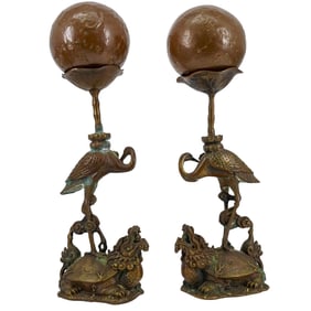 Pair of Brass Heron Stands with Orbs