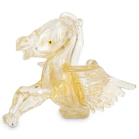 Murano Gold Flecked Colorless Glass Pegasus Figurine