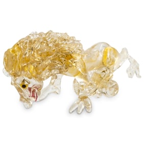 Murano Gold Flecked Colorless Glass Lion Figurine