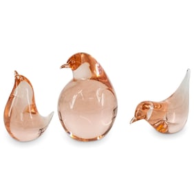 (3 Pc) Seguso Murano Pink Glass Bird Sculptures Grouping