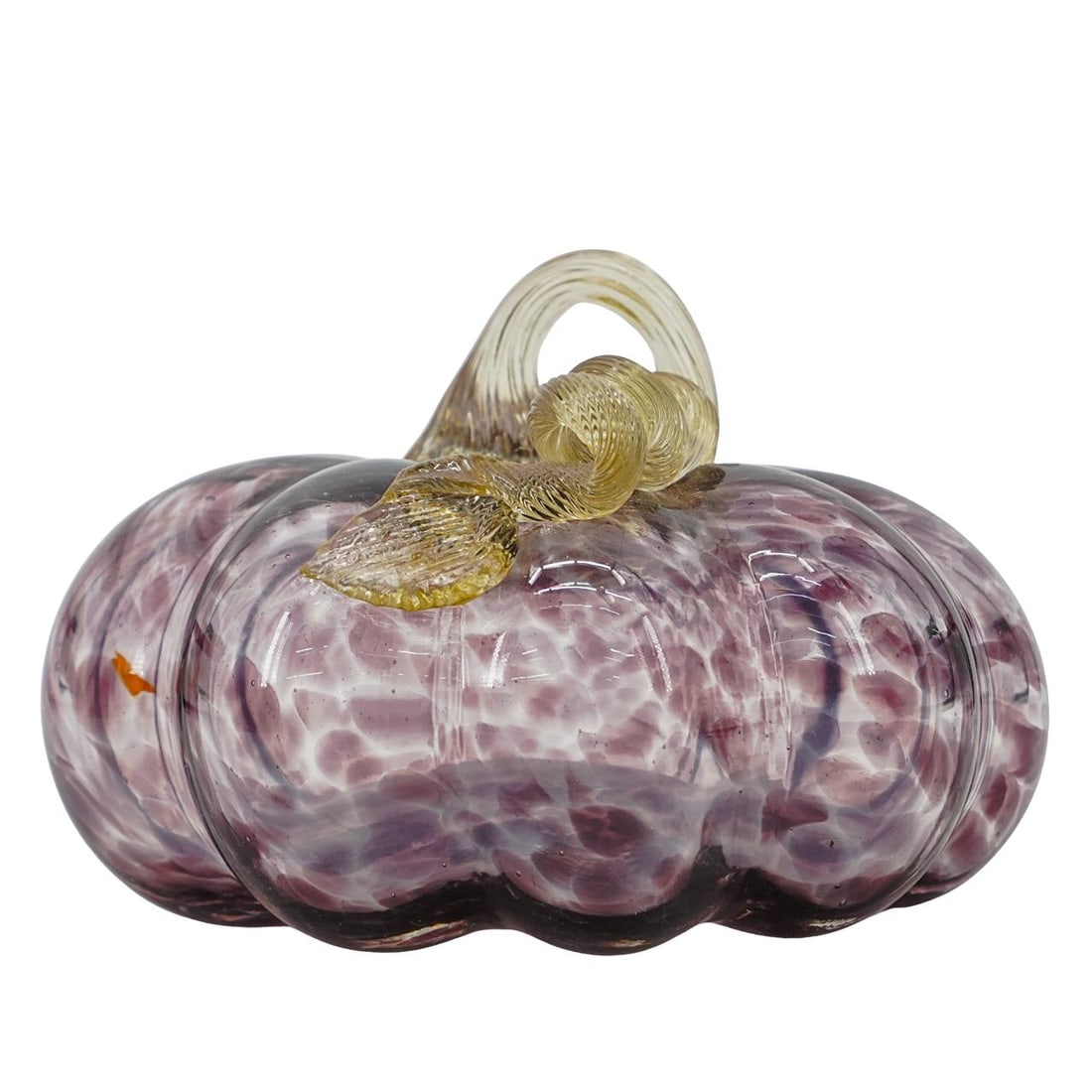Murano Glass Gourd Sculpture: Murano Glass Gourd Sculpture 20th Century, Italy A Murano blown art glass gourd sculpture with purple and clear brush stroke design, and translucent gold accented tendril stem. H: 4 1/2" x D: 6"