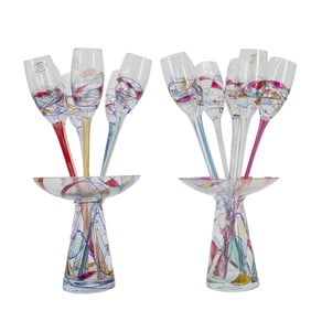 (14 Pc) MF Cristal De Paris Art Glass Stemware Set